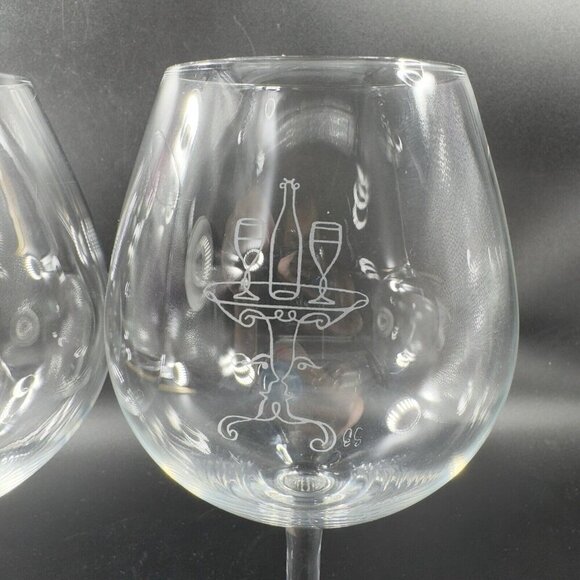 Robert Neubecker Flemings Signature Clear Wine Glasses Cup Etched Barware Set 2 - Picture 3 of 12